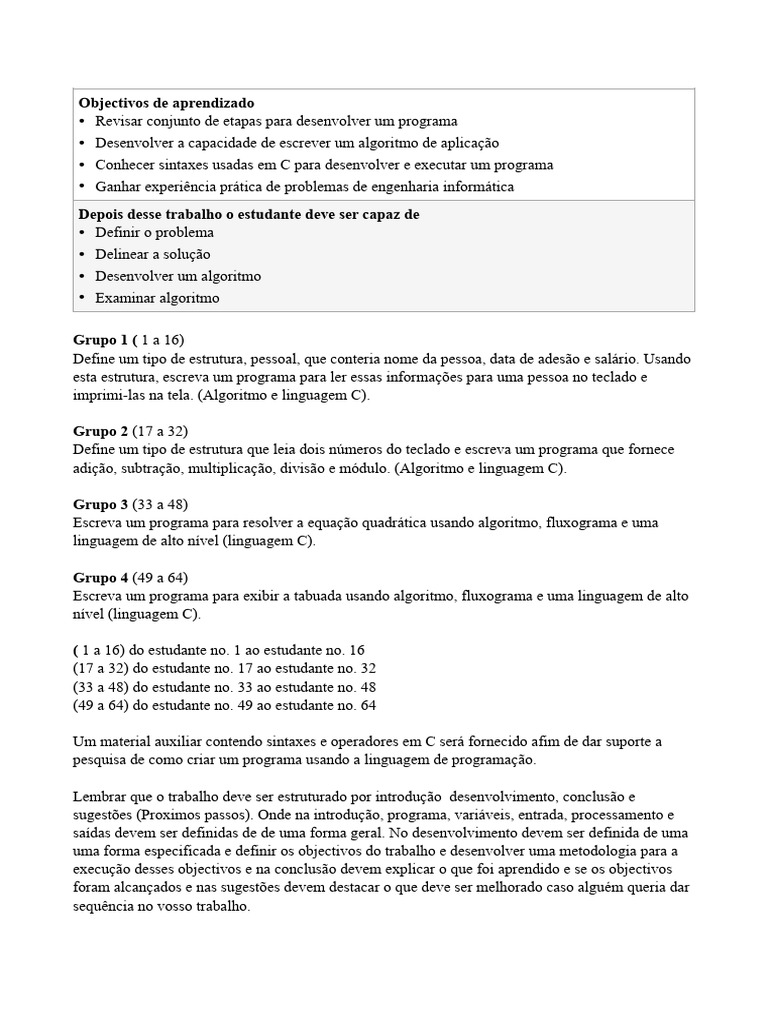 Programação em C: Estruturas e Algoritmos | PDF
