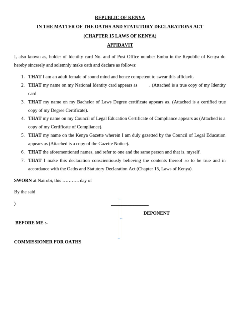 Name Affidavit Sample for Kenya | PDF