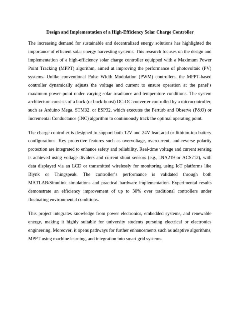 High-Efficiency Solar Charge Controller | PDF