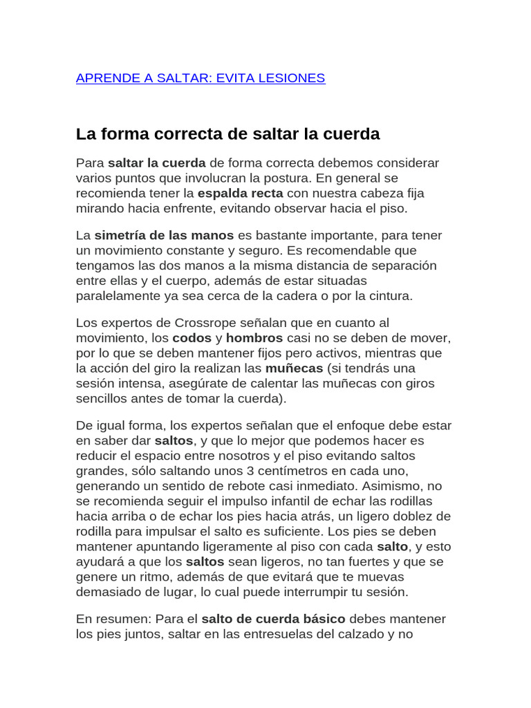 Cómo Saltar la Cuerda Sin Lesiones | PDF