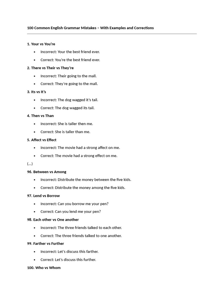 100 Common English Grammar Mistakes | PDF