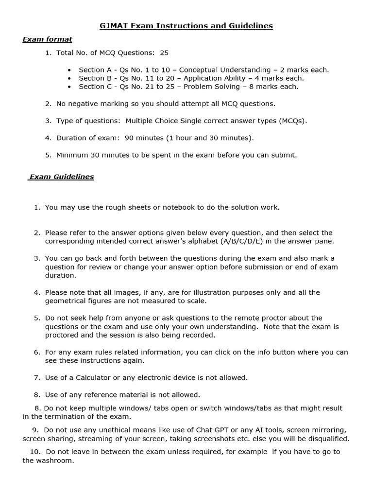 GJMAT 2025 Exam Guidelines | PDF