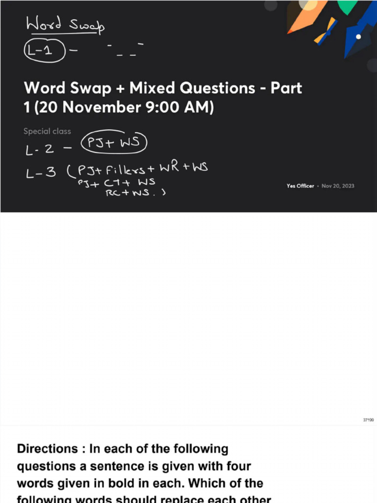 PERFECTION 1 0 Word Swap + Mixed Questions Part 1 20th November | PDF