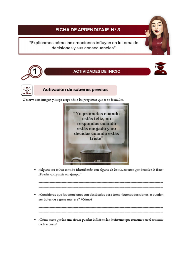 Ficha N°3 - 3ER GRADO - DPCC Alumnos | PDF | Las emociones | Toma de ...