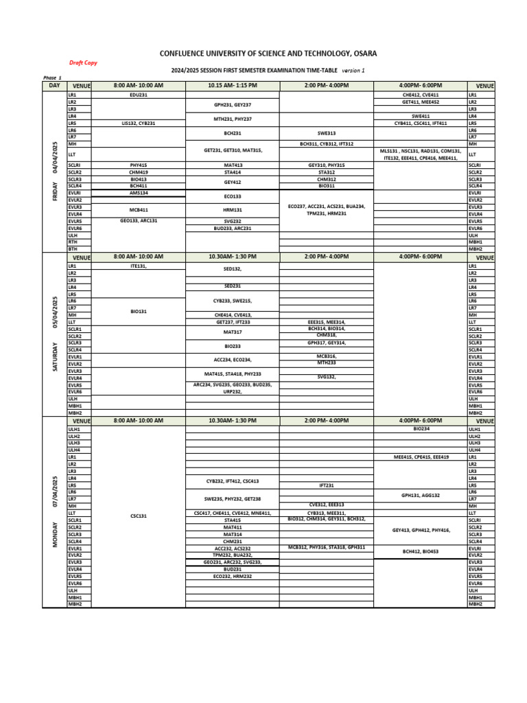 2024/2025 Exam Timetable Overview | PDF