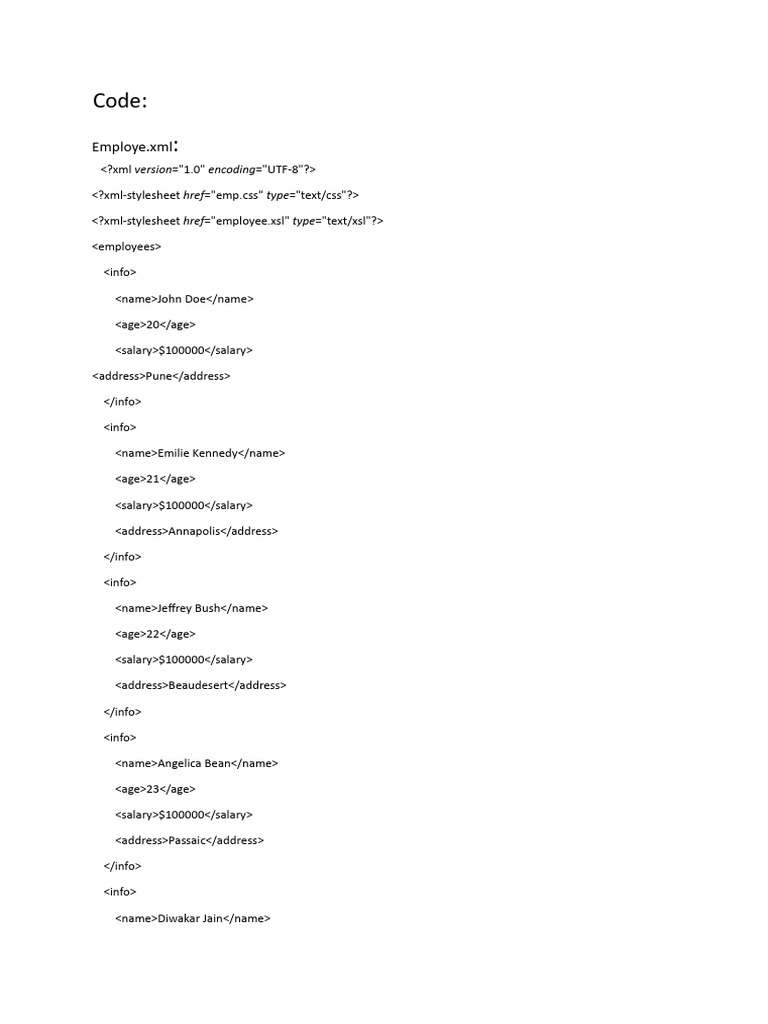 Employee Data XML Structure | PDF | Data Model | Xml