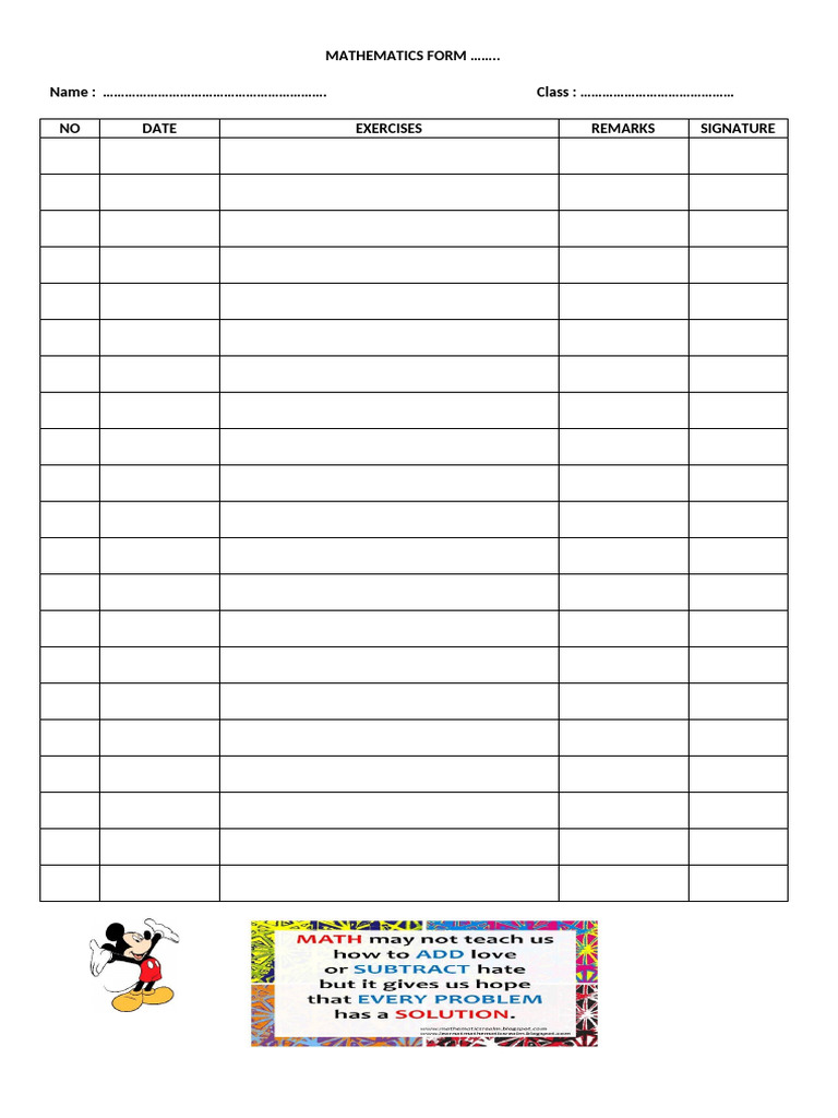 Mathematics Exercise Log Template | PDF
