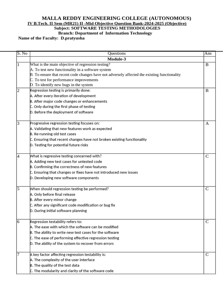 Software Testing Methodologies Question Bank | PDF | Software Testing ...