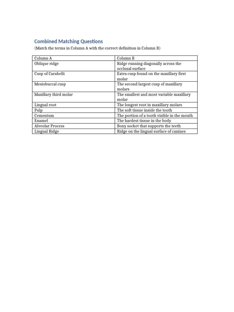 Combined Matching Questions | PDF
