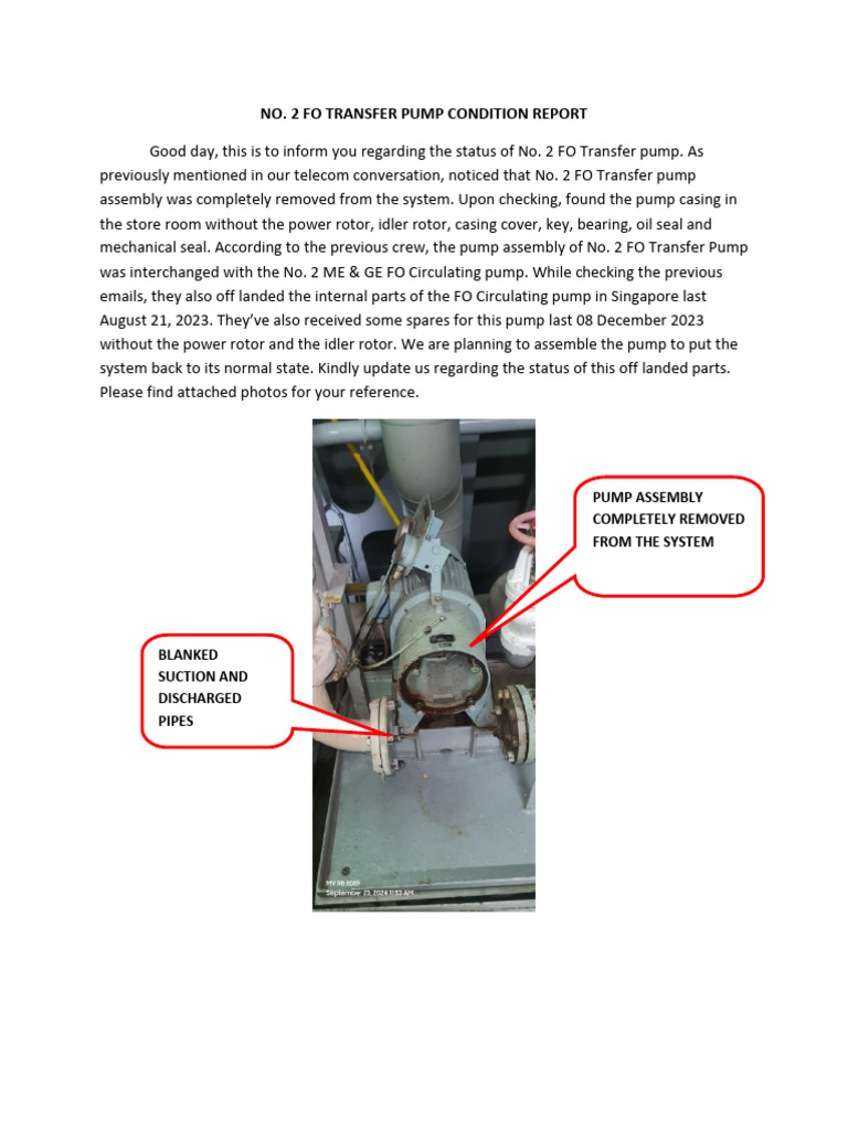 No. 2 Fo Transfer Pump Condition Report | PDF