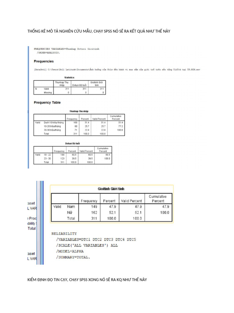 THỐNG KÊ MÔ TẢ VÀ ĐỘ TIN CẬY - SPSS | PDF