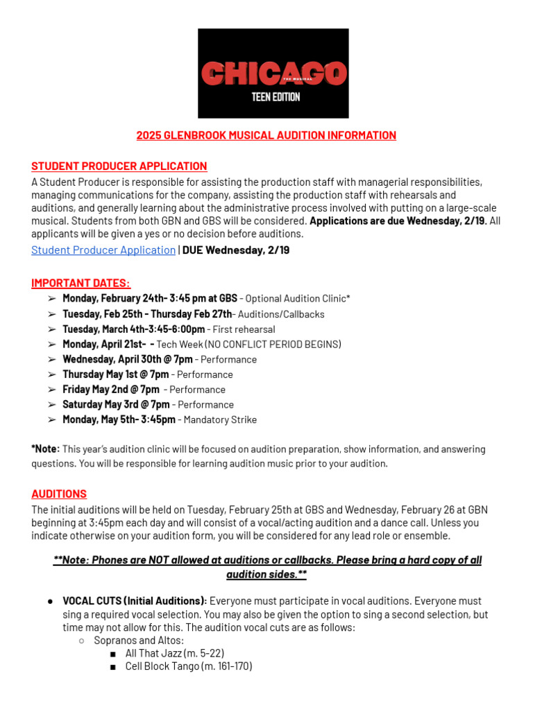 Chicago 2025 Audition Packet | PDF | Audition | Performing Arts