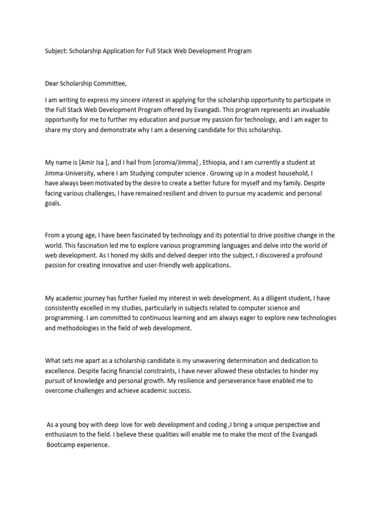 Evangadi Scholarship Appilcation Pdf Learning