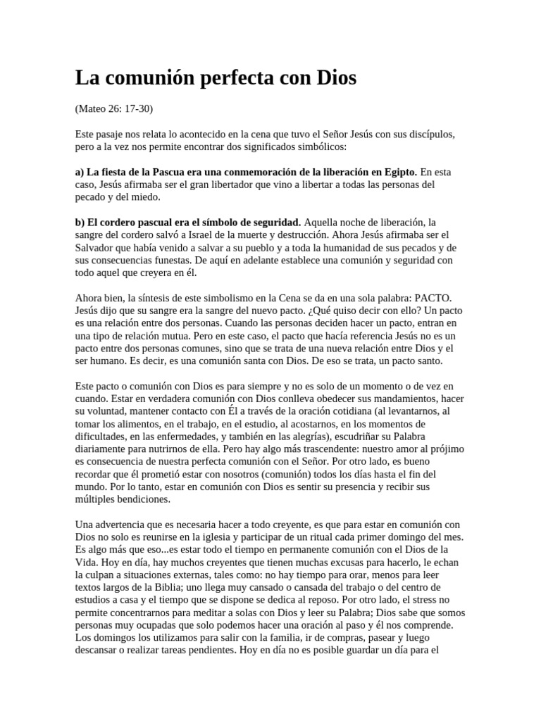 La comunión perfecta con Dios | PDF | eucaristía | Jesús