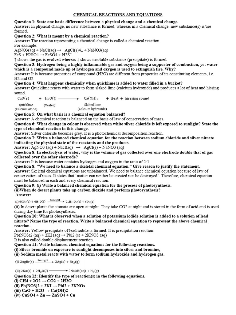 Chemical Reactions and Equations | PDF | Chemical Reactions | Redox