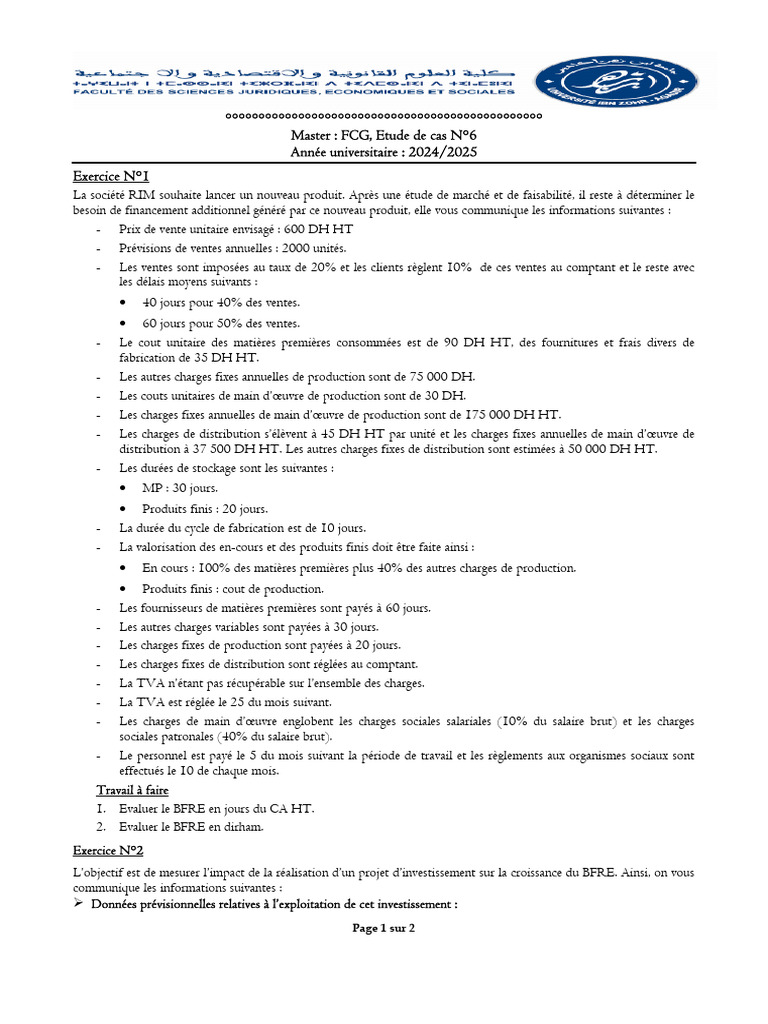 Analyse du BFRE pour un nouveau produit | PDF | Salaires | Taxe sur la ...