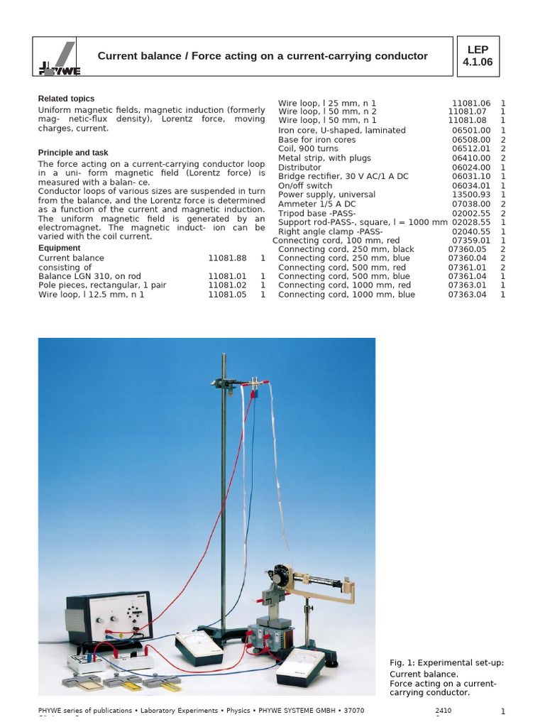 Current Balance / Force Acting On A Current-Carrying Conductor LEP 4.1. ...