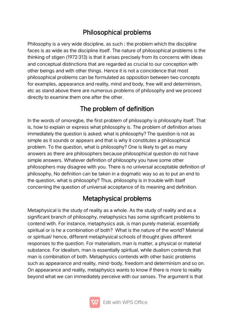Key Philosophical Problems Explained | PDF | Metaphysics | Free Will