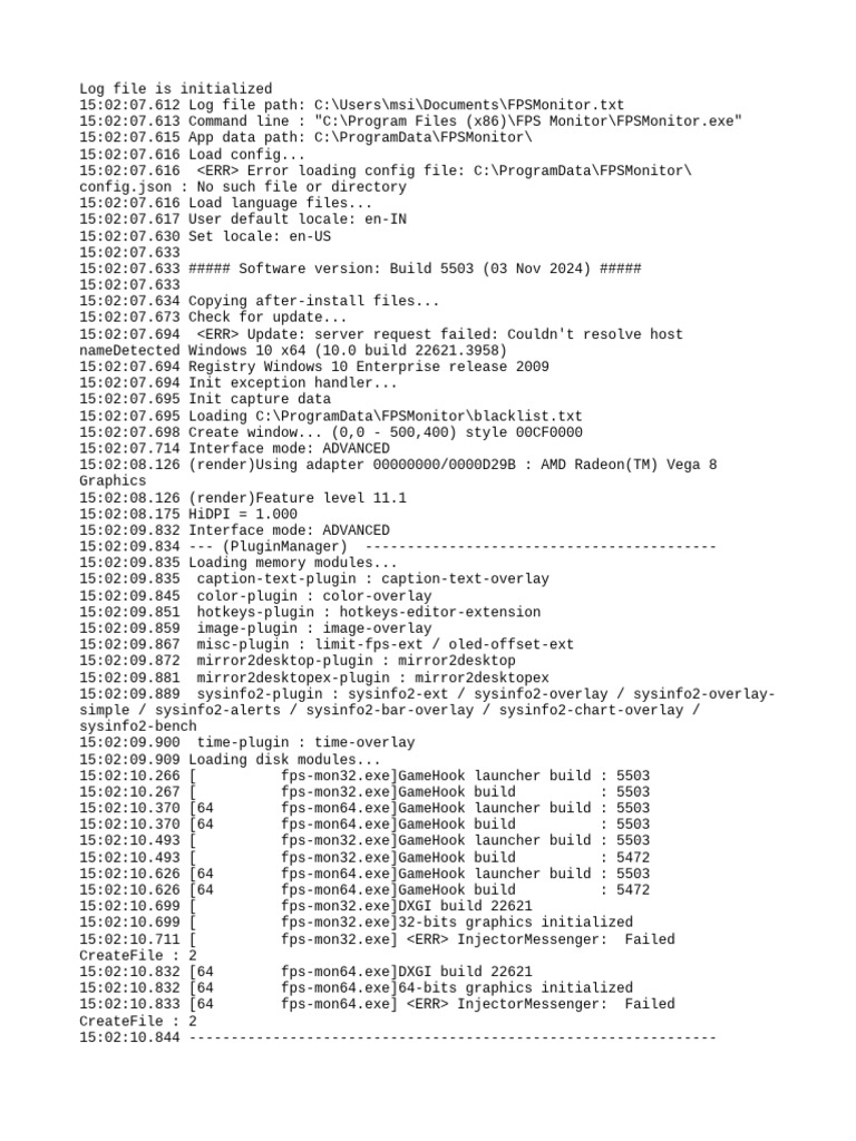 FPS Monitor Log Initialization Report | PDF | Graphics Processing Unit ...