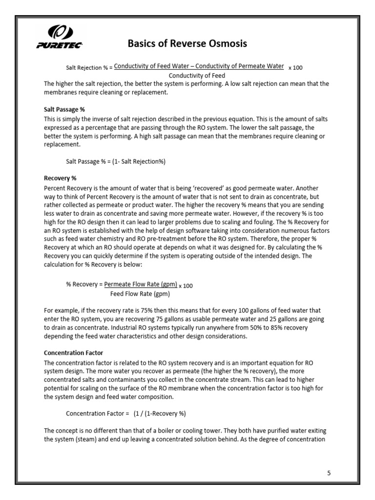 RO Salt Rejection and Concentration Factor | PDF | Membrane ...