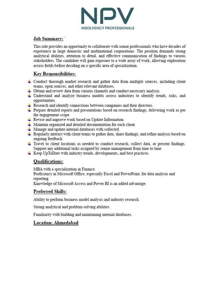 NPV Job Description | PDF