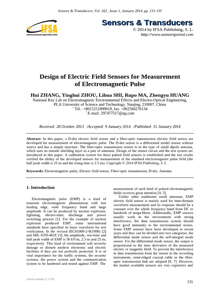 Electric Field Sensors for EMP Measurement | PDF | Antenna (Radio ...
