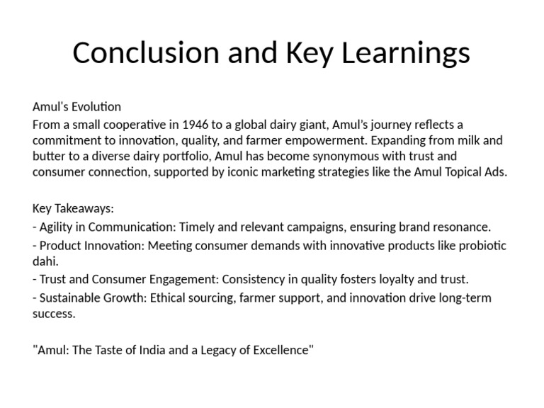 Amul's Key Takeaways and Conclusion | PDF