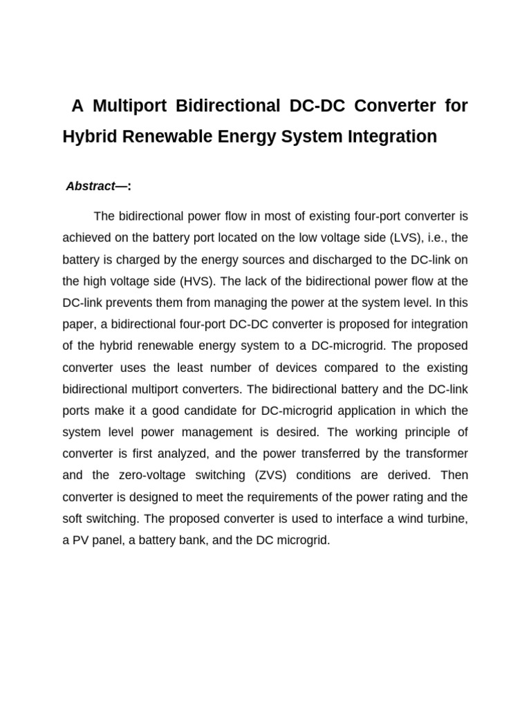 Bidirectional DC-DC Converter for Renewables | PDF