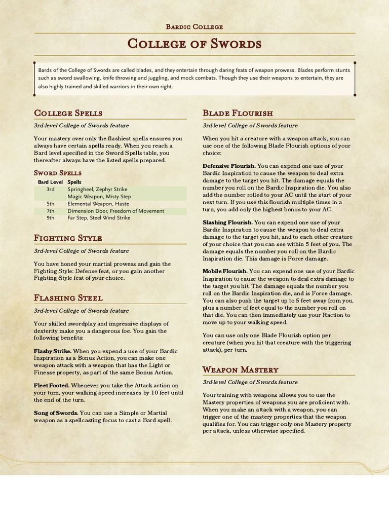 College of Swords Features Overview | PDF | Sword