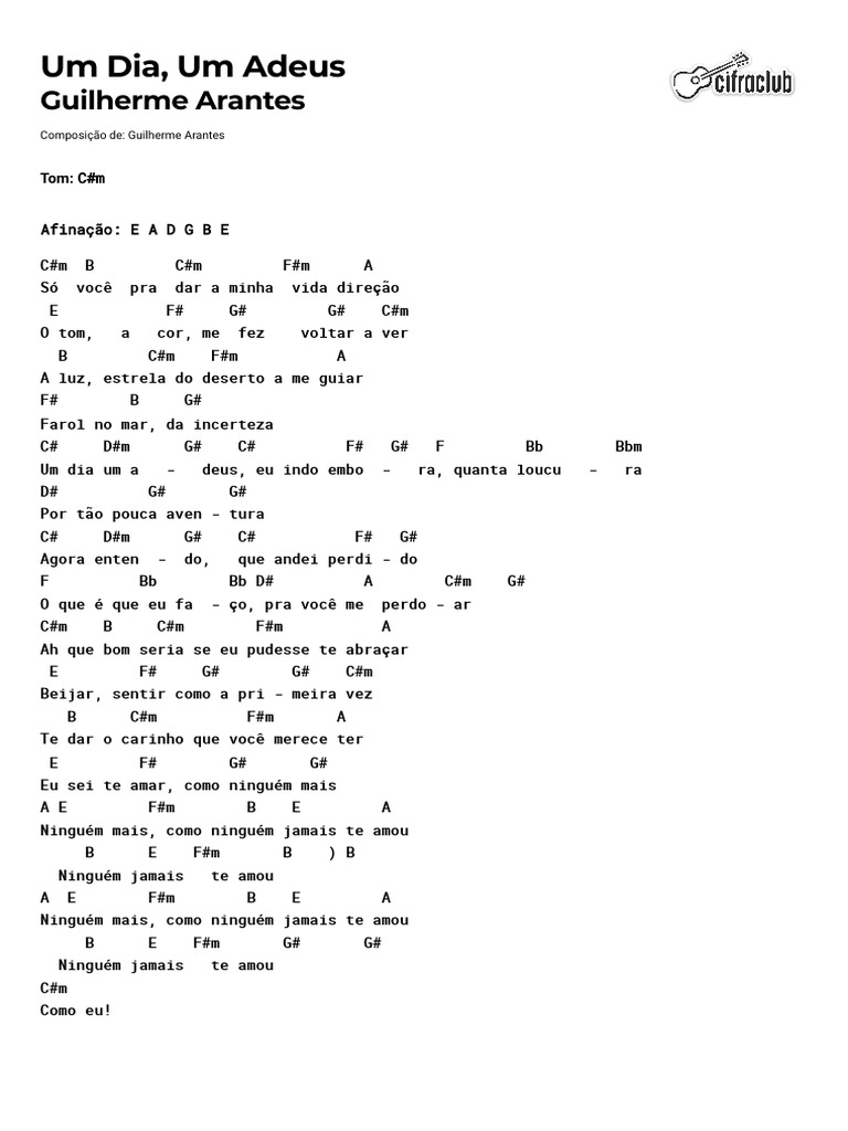Um Dia, Um Adeus - Letra e Cifras | PDF