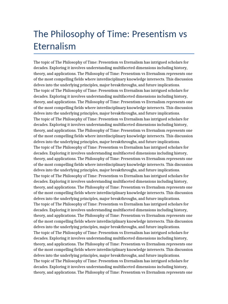 The Philosophy of Time Presentism Vs Eternalism | PDF ...