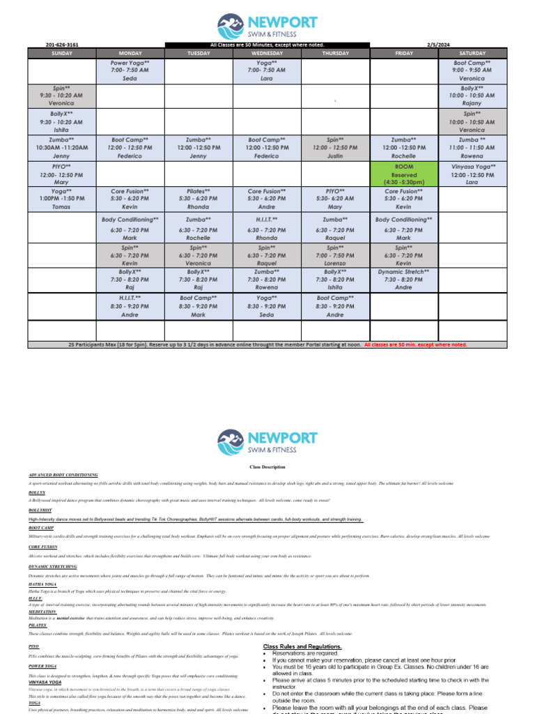 Fenton Group Class Schedule | PDF | Pilates | Asana