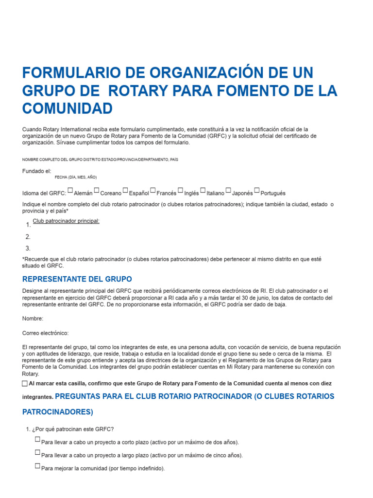 Formulario para Nuevo Grupo Rotary | PDF