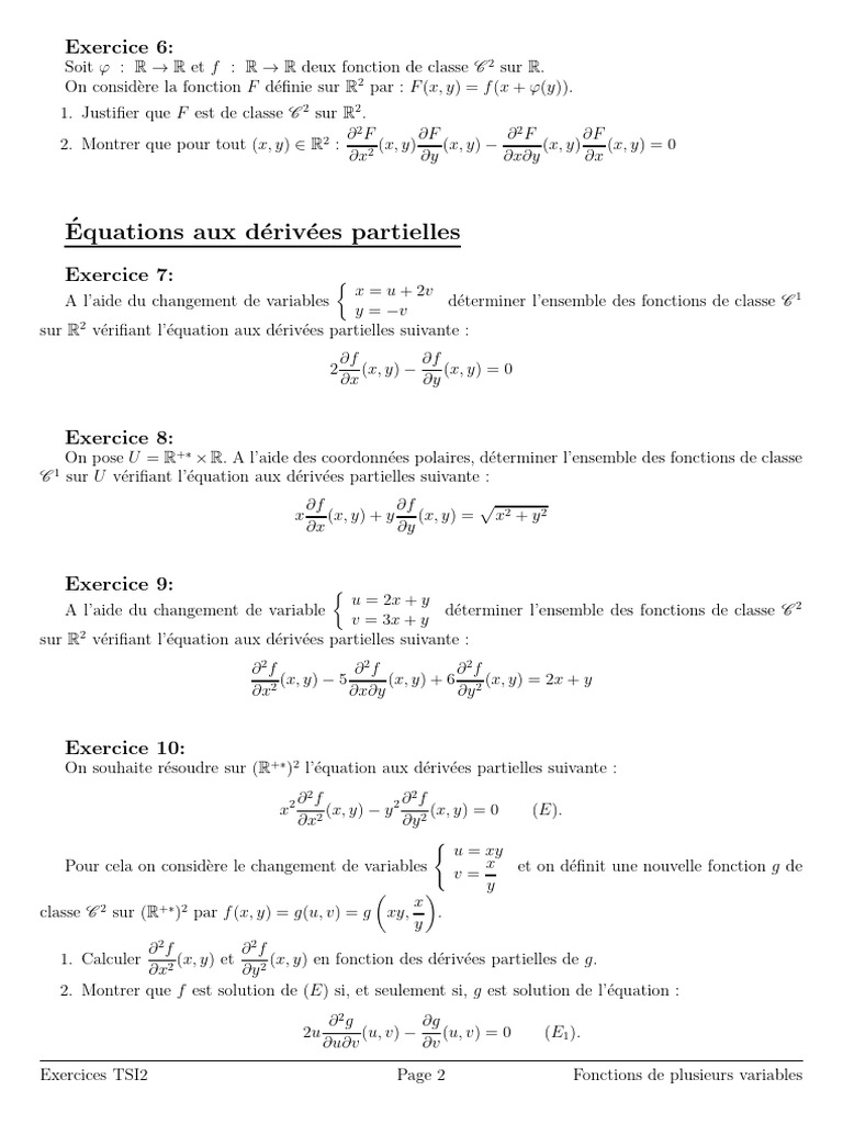 Équations aux dérivées partielles C2 et C1 | PDF | Mathématiques ...