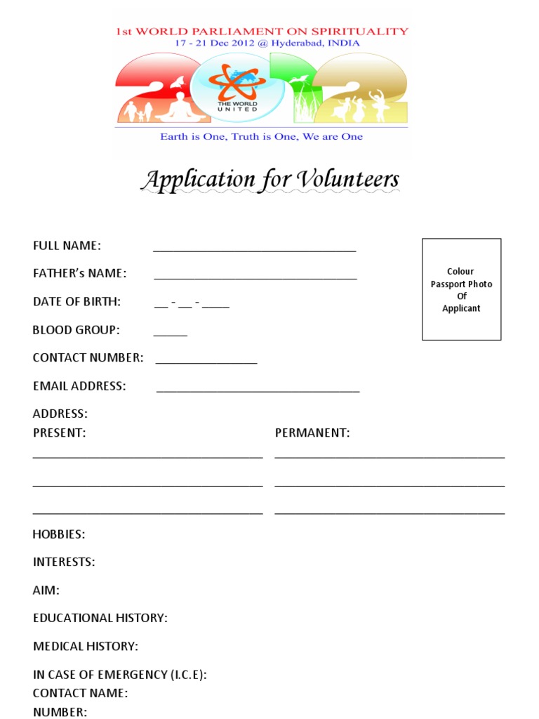 Volunteer Application Form Template | PDF