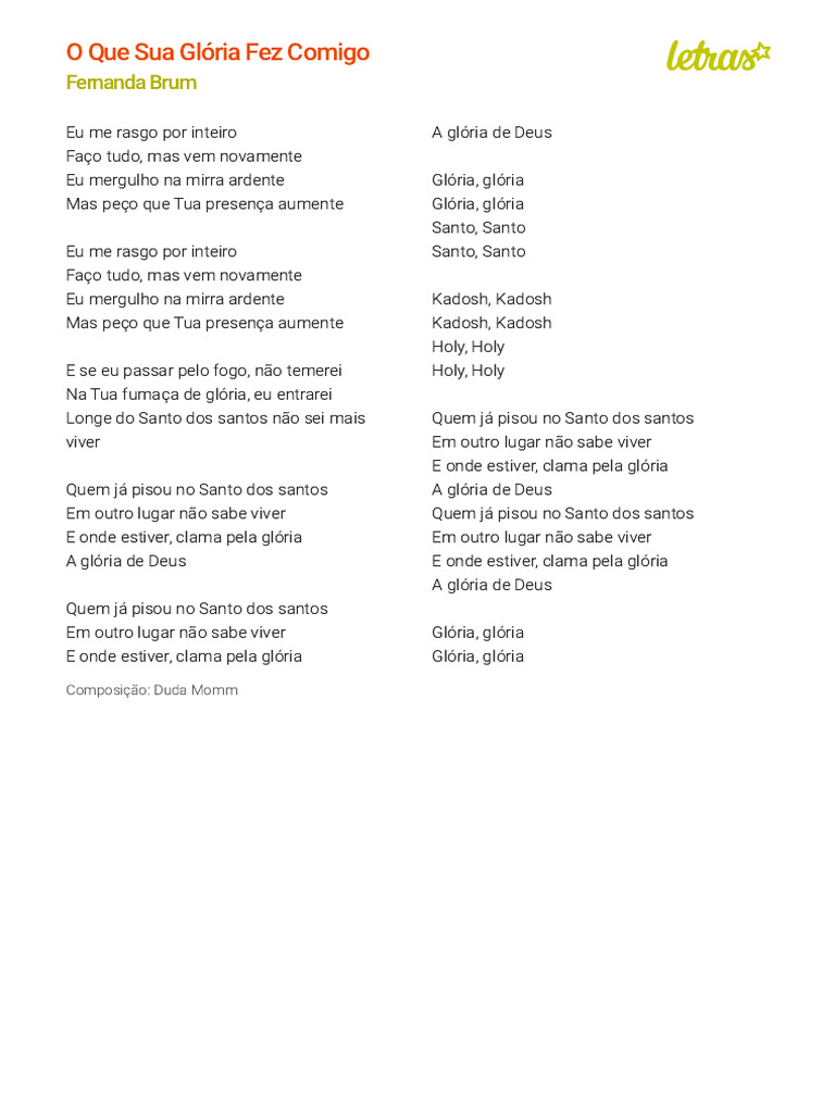 O QUE SUA GLÓRIA FEZ COMIGO - Fernanda Brum (Impressão) | PDF