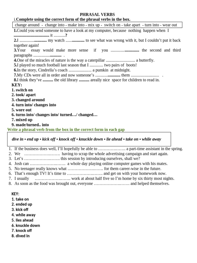 Mastering Phrasal Verbs: Exercises & Answers | PDF
