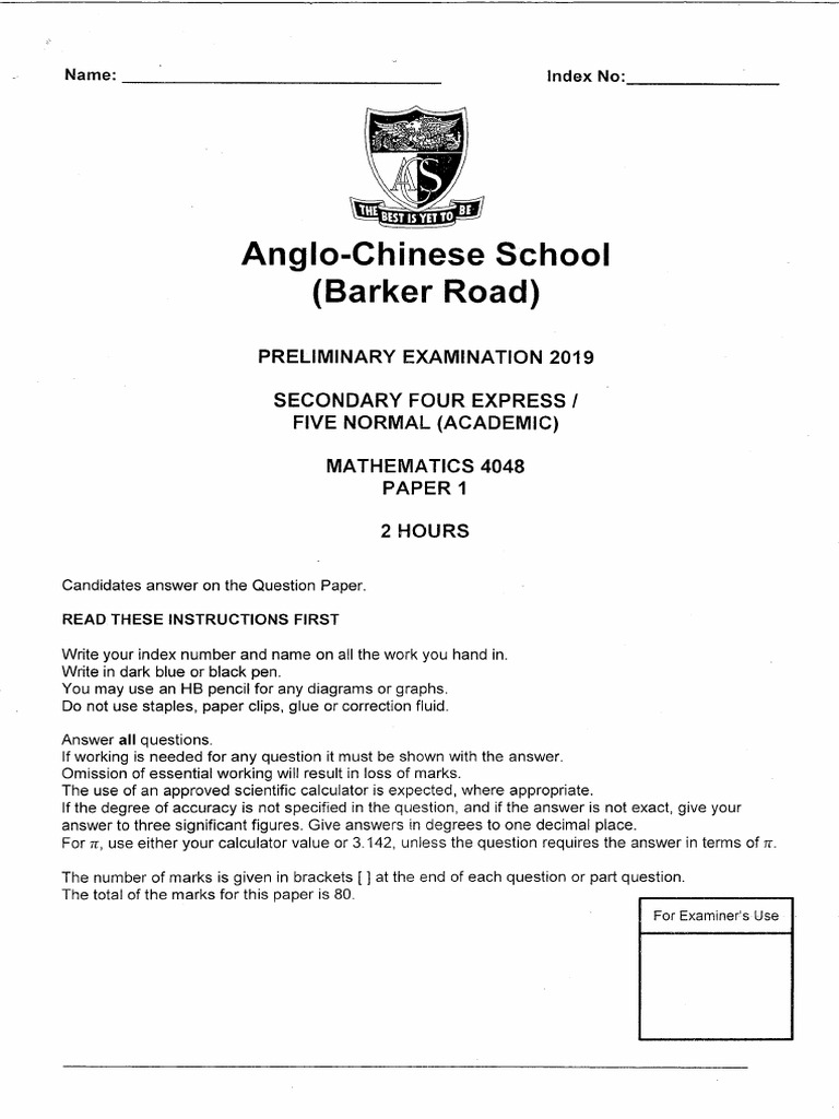 Sec 4 Express Math Paper Marking Scheme | PDF | Elementary Geometry ...
