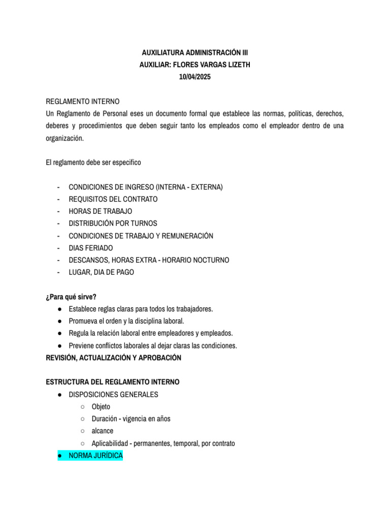 Reglamento Interno de Trabajo Esencial | PDF | Derecho laboral | Regulación