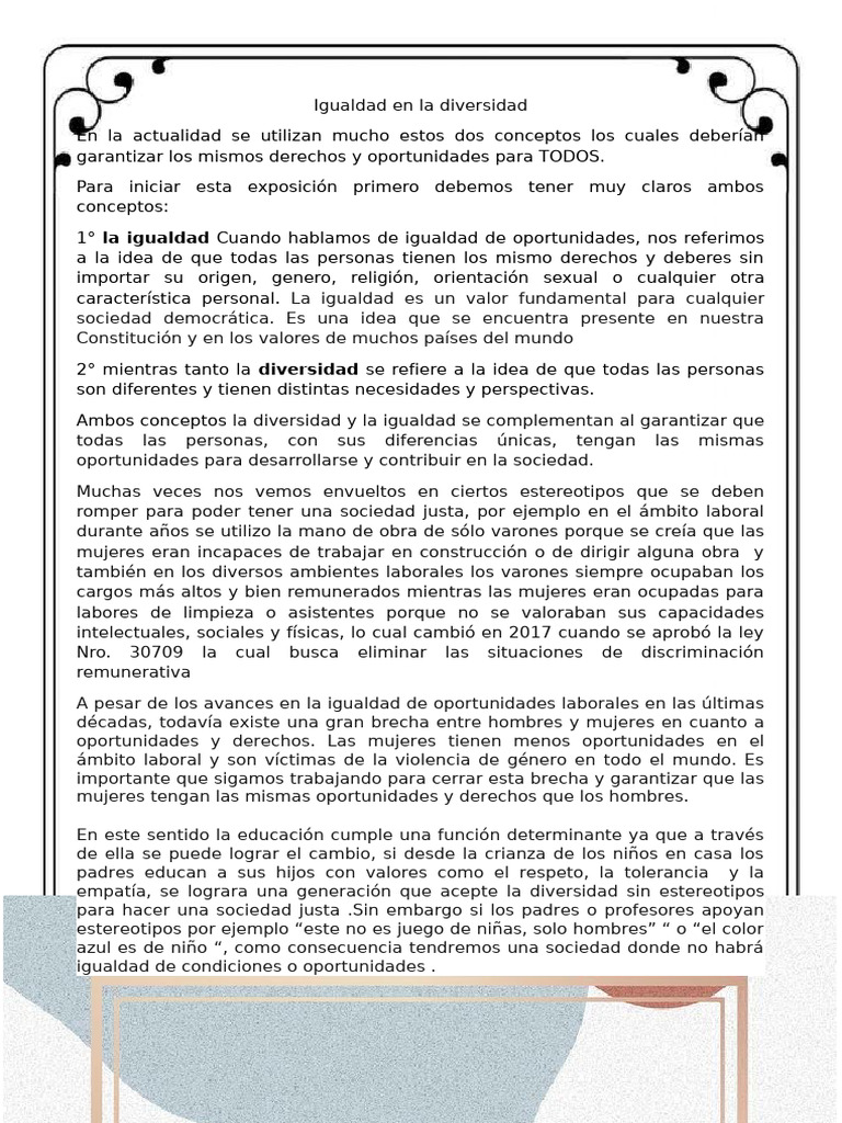 Igualdad y diversidad en la sociedad | PDF | Estudios de género ...