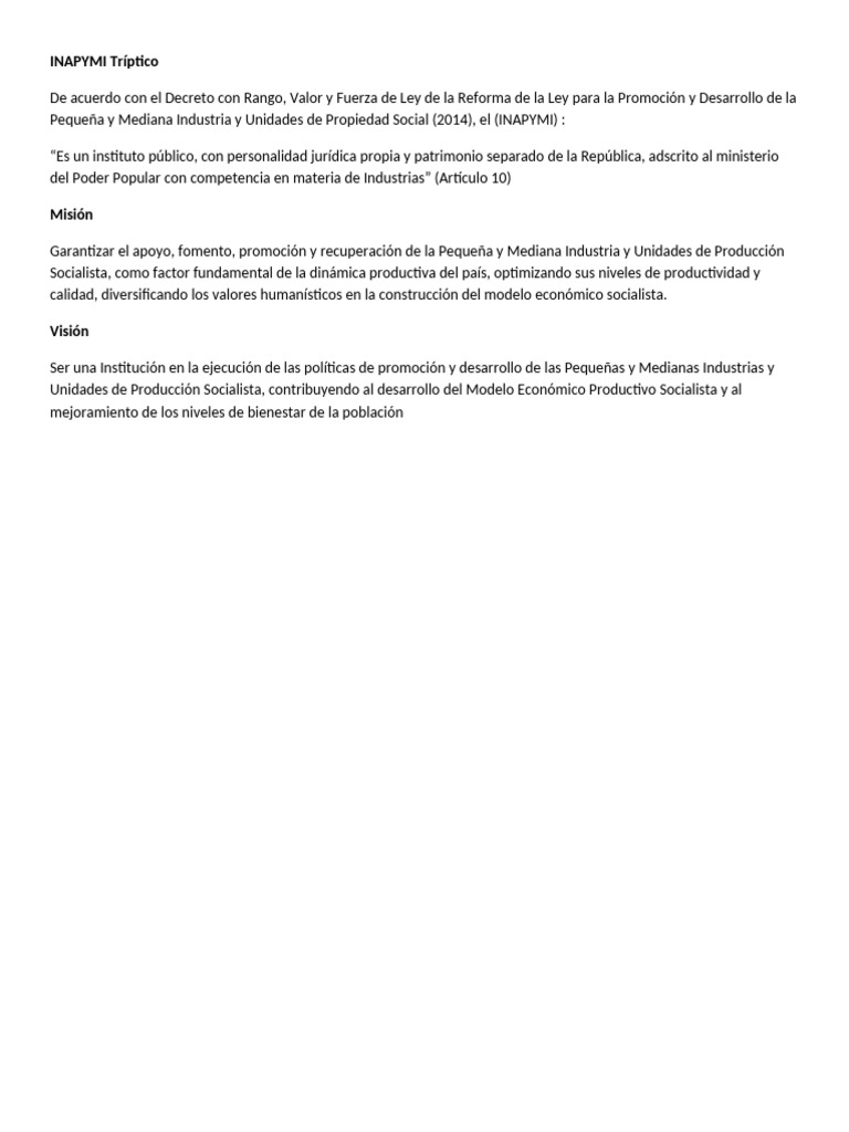 INAPYMI: Promoción de PYMES en Venezuela | PDF | Ministerio ...