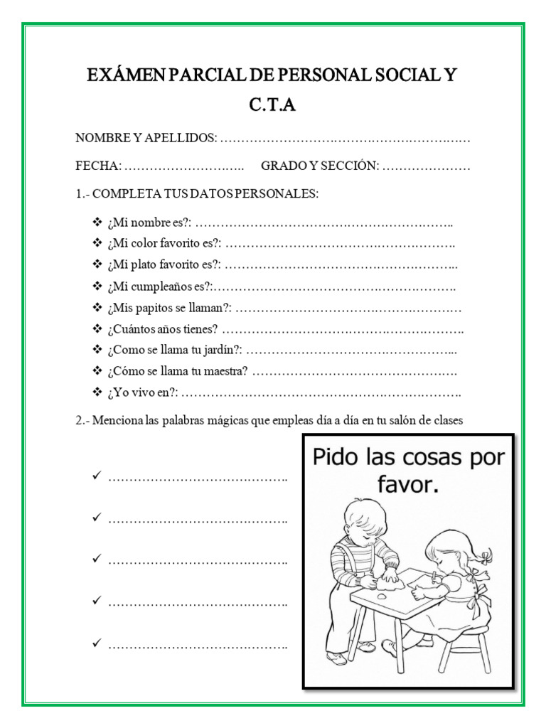 Examen de Personal Social 2° Grado | PDF