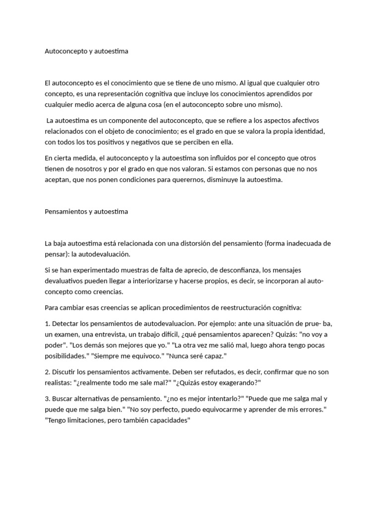Autoconcepto y autoestima: claves para mejorar | PDF | Autoestima ...