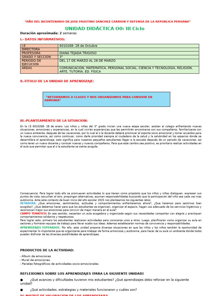 Unidad Didáctica: Convivencia Escolar | PDF | Aprendizaje | Las emociones