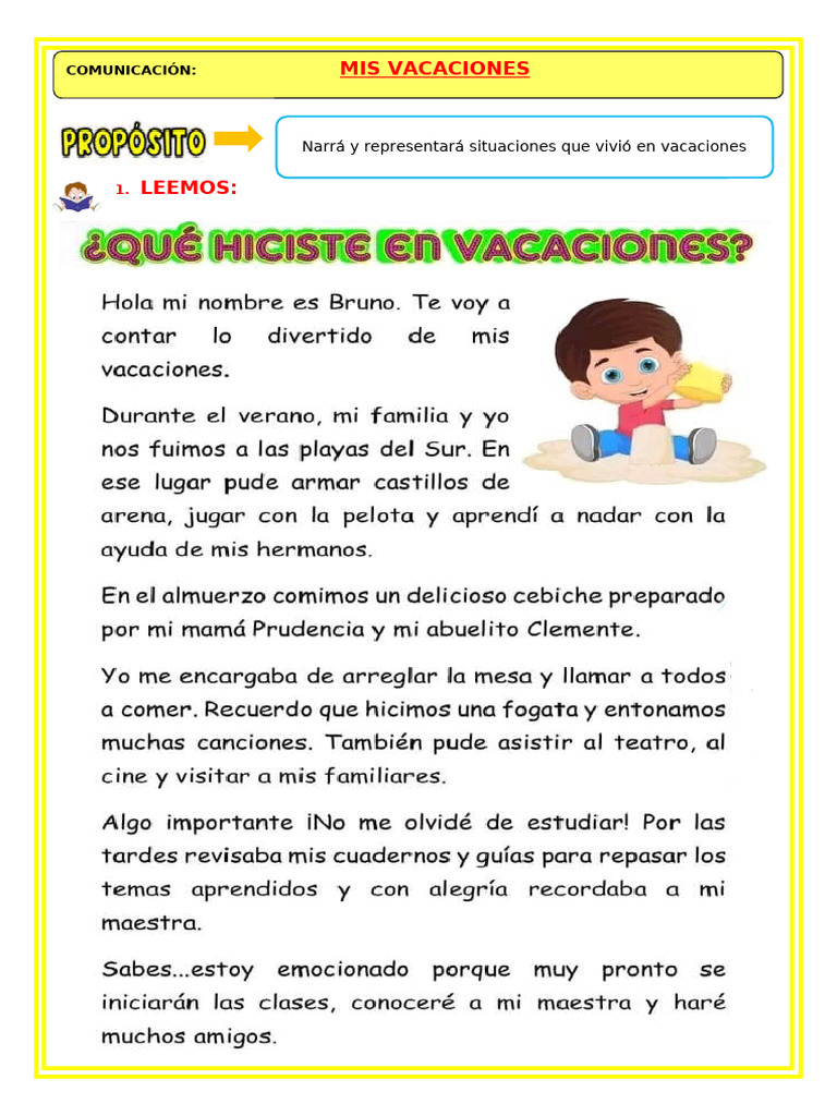 U1 S2 Ficha D1 Com Mis Vacaciones | PDF