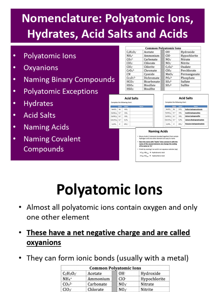 Nomenclature - Polyatomics and Covalent Compounds | PDF | Sulfate ...