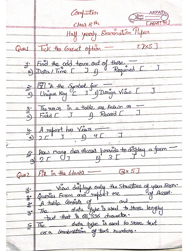 JS School Half Yearly Paper Computer Class 8th | PDF