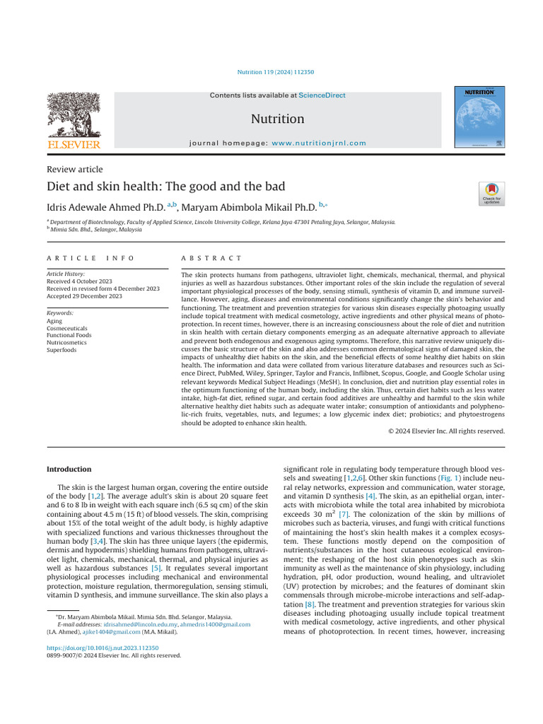 Diet and Skin Health - The Good and The Bad | PDF | Epidermis | Fat