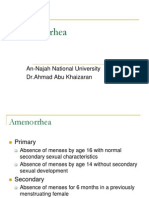 Amenorrhea: An-Najah National University DR - Ahmad Abu Khaizaran