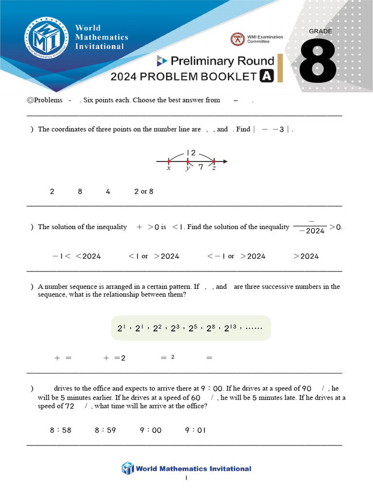 WMI 2024 Prelim Grade 08 Paper A Question | PDF | Cartesian Coordinate ...